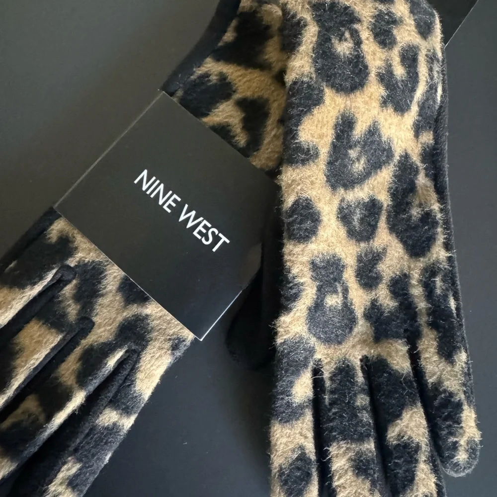 Nine West Animal Print Gloves - Black and Tan - Picture 1 of 4